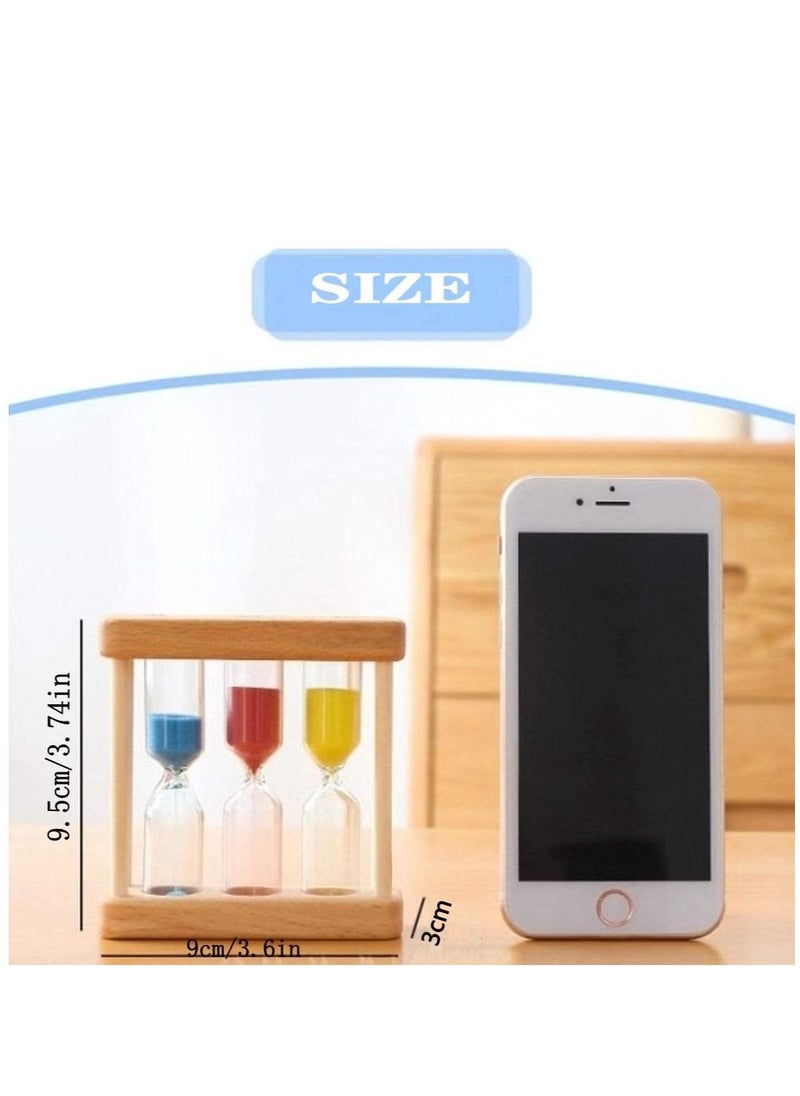 Wooden Sand Hourglass Timer Wood Frame Sandglass Clock 1+3+5 Minute Mini Decoration Small Gift for Games Classroom Home Office (Colored)