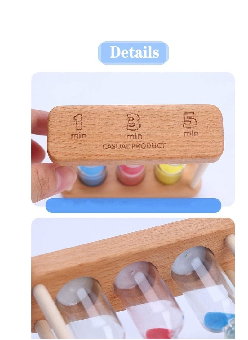 Wooden Sand Hourglass Timer Wood Frame Sandglass Clock 1+3+5 Minute Mini Decoration Small Gift for Games Classroom Home Office (Colored)