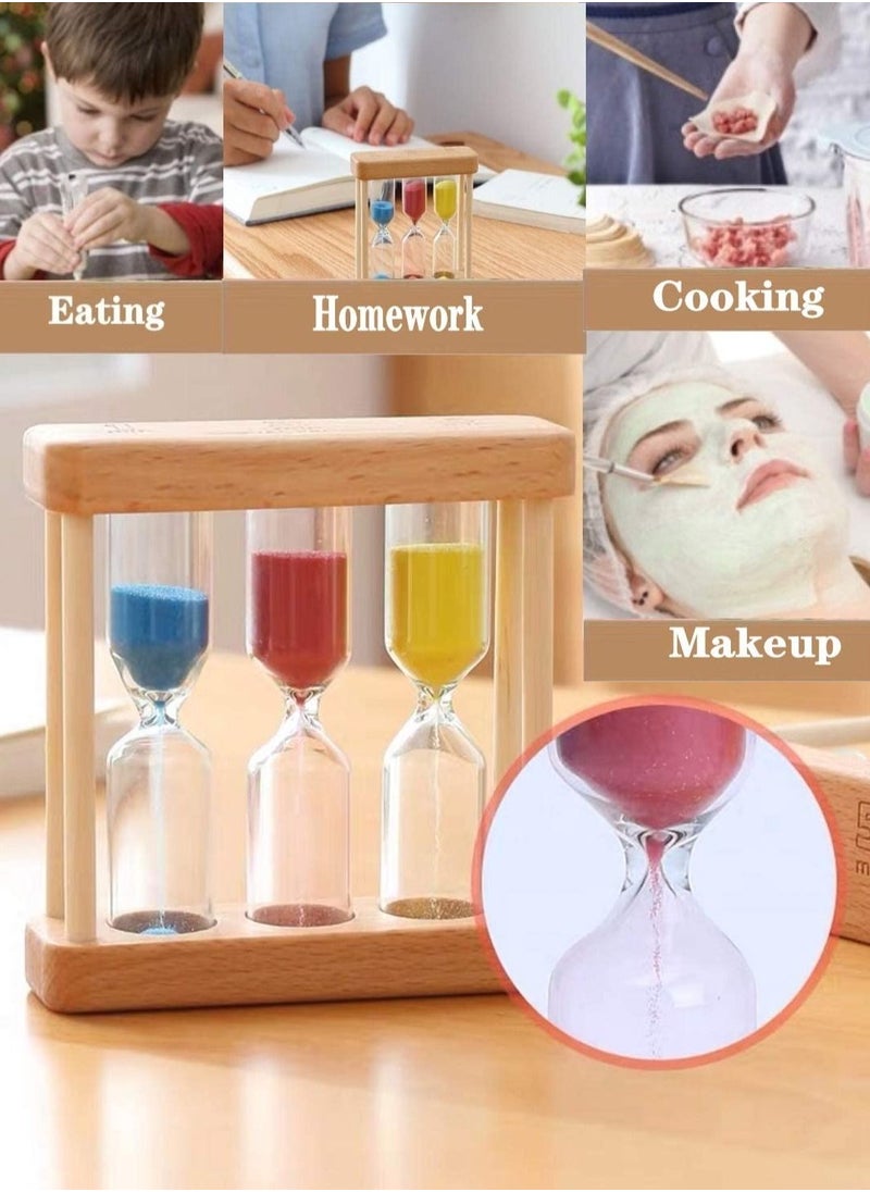 Wooden Sand Hourglass Timer Wood Frame Sandglass Clock 1+3+5 Minute Mini Decoration Small Gift for Games Classroom Home Office (Colored)