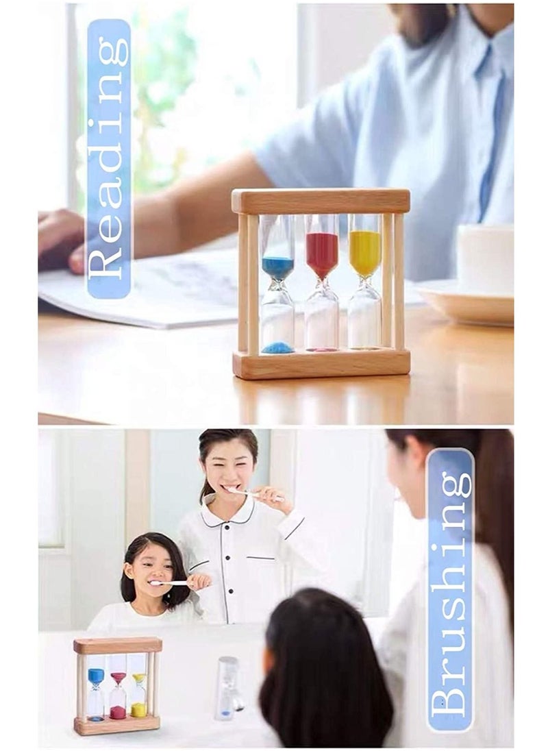 Wooden Sand Hourglass Timer Wood Frame Sandglass Clock 1+3+5 Minute Mini Decoration Small Gift for Games Classroom Home Office (Colored)