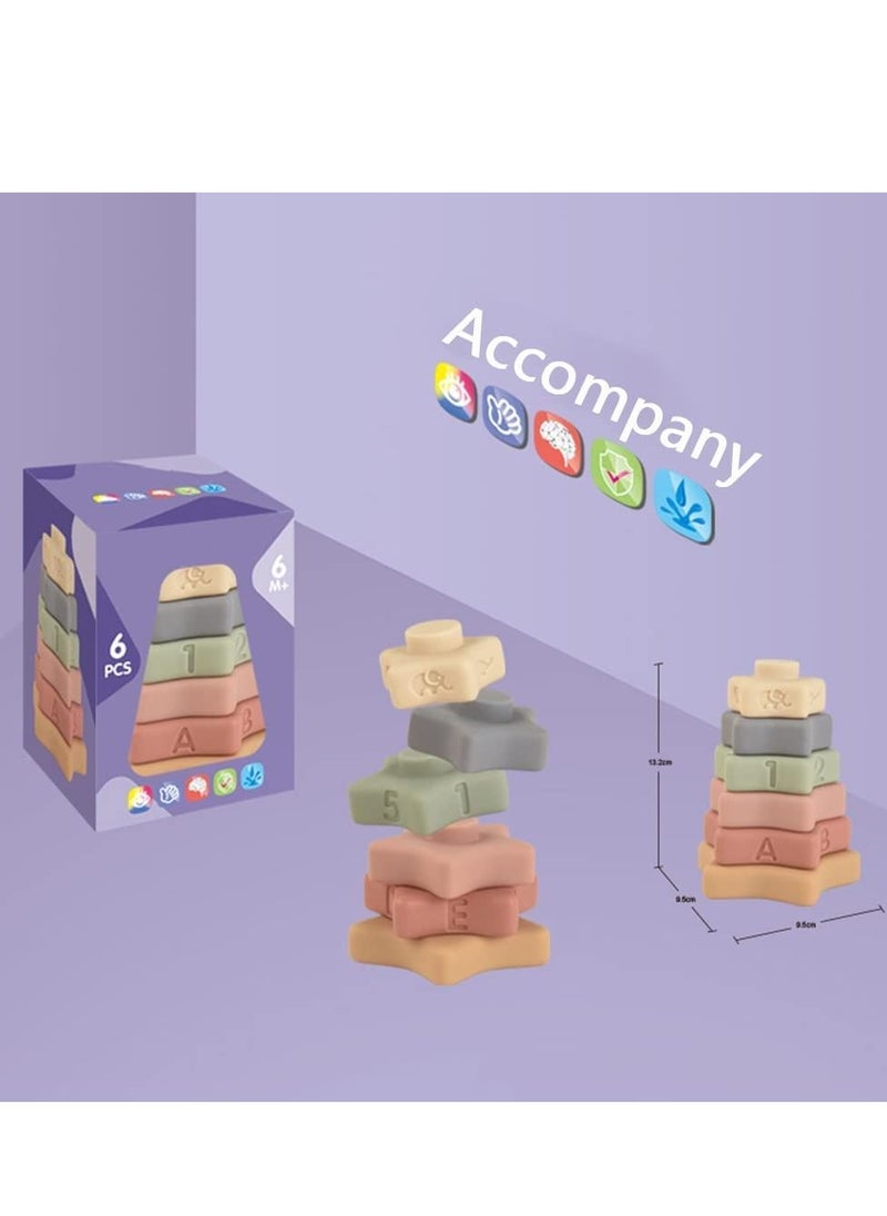 DMG 6pcs Baby Soft Stack Building Blocks Toys Silicone Children's Developing Teeth Chewing Squeeze Early Enlightenment for Infants and Toddlers