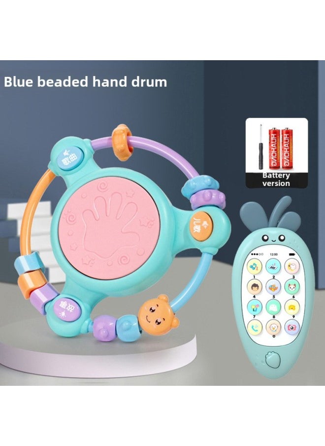 Early Education Baby Toy Hand Drum Multi-functional Baby Beaded Educational Music Racket Drum 0-1 Years Old Children Rattle-Color:Green-beaded Hand Drum + Radish Mobile Phone [battery Version]]