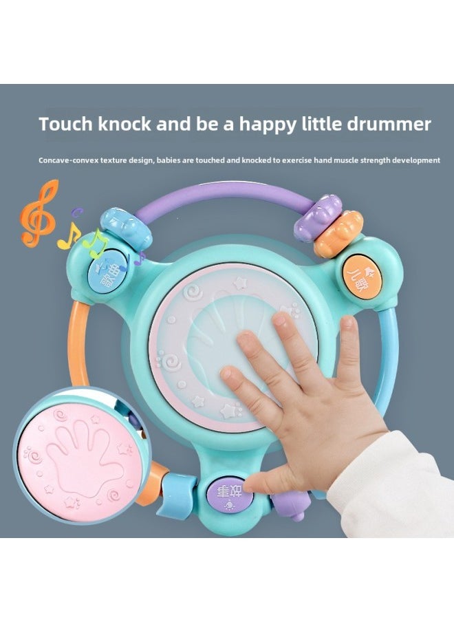 Early Education Baby Toy Hand Drum Multi-functional Baby Beaded Educational Music Racket Drum 0-1 Years Old Children Rattle-Color:Green-beaded Hand Drum + Radish Mobile Phone [battery Version]]