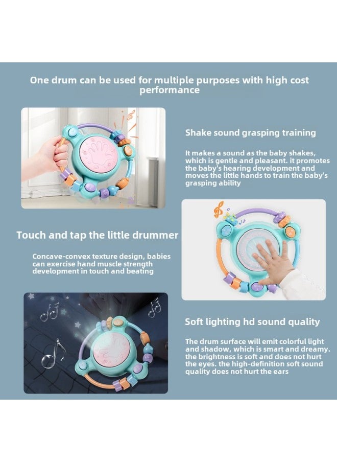 Early Education Baby Toy Hand Drum Multi-functional Baby Beaded Educational Music Racket Drum 0-1 Years Old Children Rattle-Color:Green-beaded Hand Drum + Radish Mobile Phone [battery Version]]