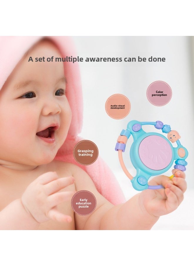 Early Education Baby Toy Hand Drum Multi-functional Baby Beaded Educational Music Racket Drum 0-1 Years Old Children Rattle-Color:Green-beaded Hand Drum + Radish Mobile Phone [battery Version]]