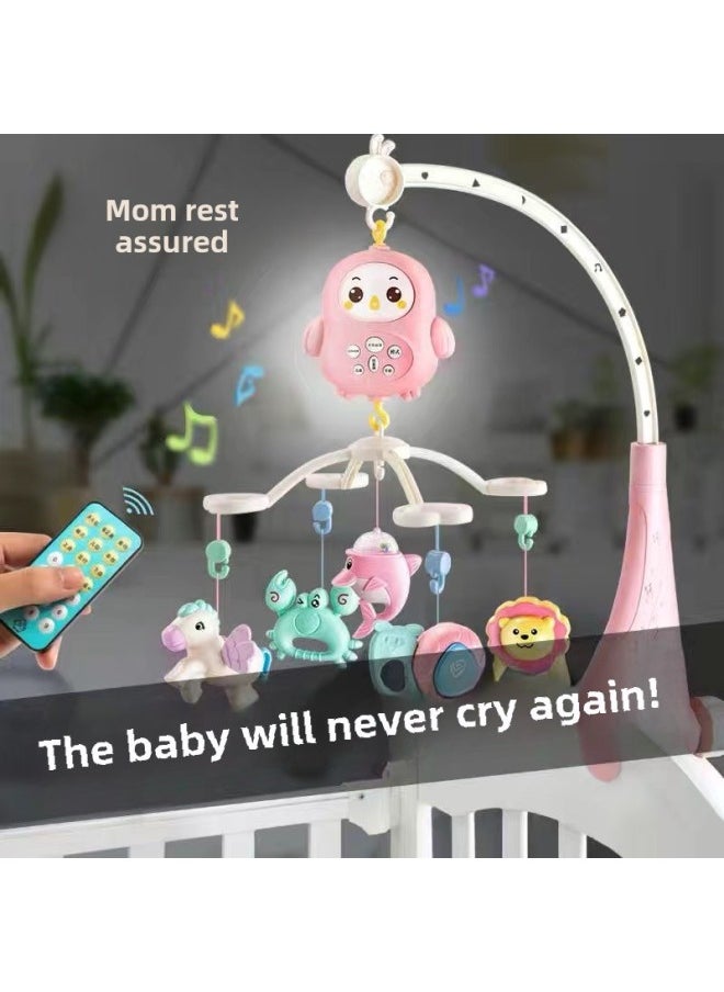 Baby Toys Bedside Rattle Can Bite Hands And Catch Bed Bell Hanging Ling Rotating Soothing Sleeping Newborn 0 To 3-6 Months-Color:Haiyangmeng Cute Bed Bell [pink Without Remote Control] Battery Version