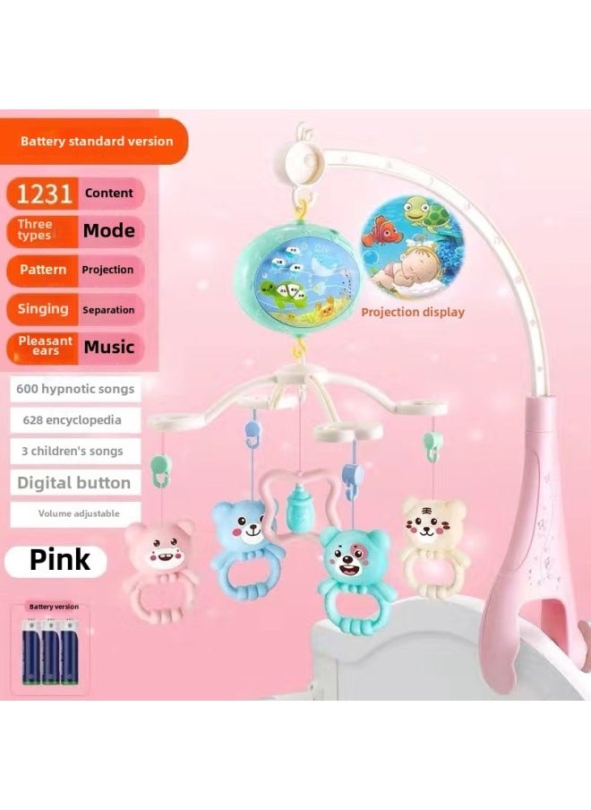Baby Toys Bedside Rattle Can Bite Hands And Catch Bed Bell Hanging Ling Rotating Soothing Sleeping Newborn 0 To 3-6 Months-Color:Haiyangmeng Cute Bed Bell [pink Without Remote Control] Battery Version