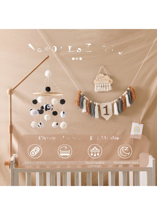 Bestseller Handmade Knitted Panda Bear Bed Bell Hanging Toy Baby Room Soothing Panda Hairball Wind Chime Decoration-Color:Panda