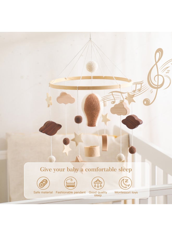 Nordic Style Newborn Children's Room Decoration Baby Bed Bed Hanging Felt Hot Air Balloon Shape Bed Bell Wind Chimes-Color:Brown Hot Air Balloon Bed Bell