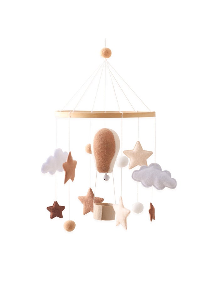 Nordic Style Newborn Children's Room Decoration Baby Bed Bed Hanging Felt Hot Air Balloon Shape Bed Bell Wind Chimes-Color:Brown Hot Air Balloon Bed Bell