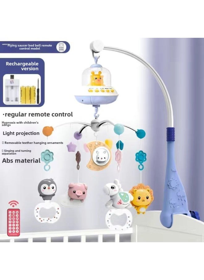 Newborn Bed Bell 0-6 Months Rotating Lights Music Bedside Bell Puzzle Rattle Baby Comfort 1-year-old Baby Toys-Color:Blue [668-23] Rechargeable Version