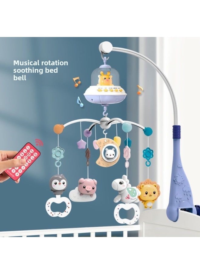 Newborn Bed Bell 0-6 Months Rotating Lights Music Bedside Bell Puzzle Rattle Baby Comfort 1-year-old Baby Toys-Color:Blue [668-23] Rechargeable Version