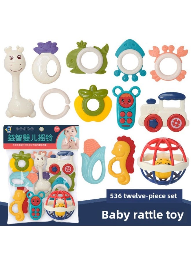 Export Of Southeast Asia Baby Toys Newborn Tooth Glue Rattle Soft Rubber Baby Puzzle Early Education Rattle Suit-Color:Baby Rattle 10-piece Set
