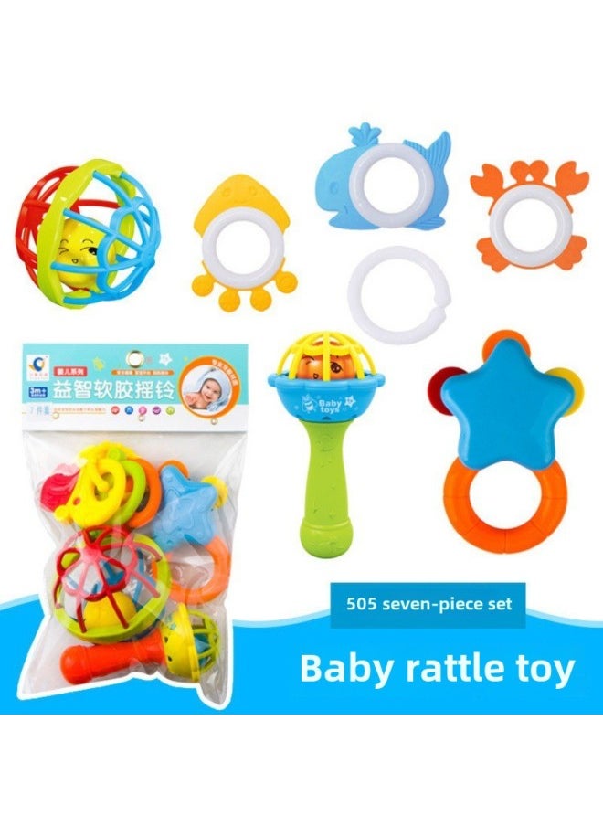 Export Of Southeast Asia Baby Toys Newborn Tooth Glue Rattle Soft Rubber Baby Puzzle Early Education Rattle Suit-Color:Baby Rattle 10-piece Set