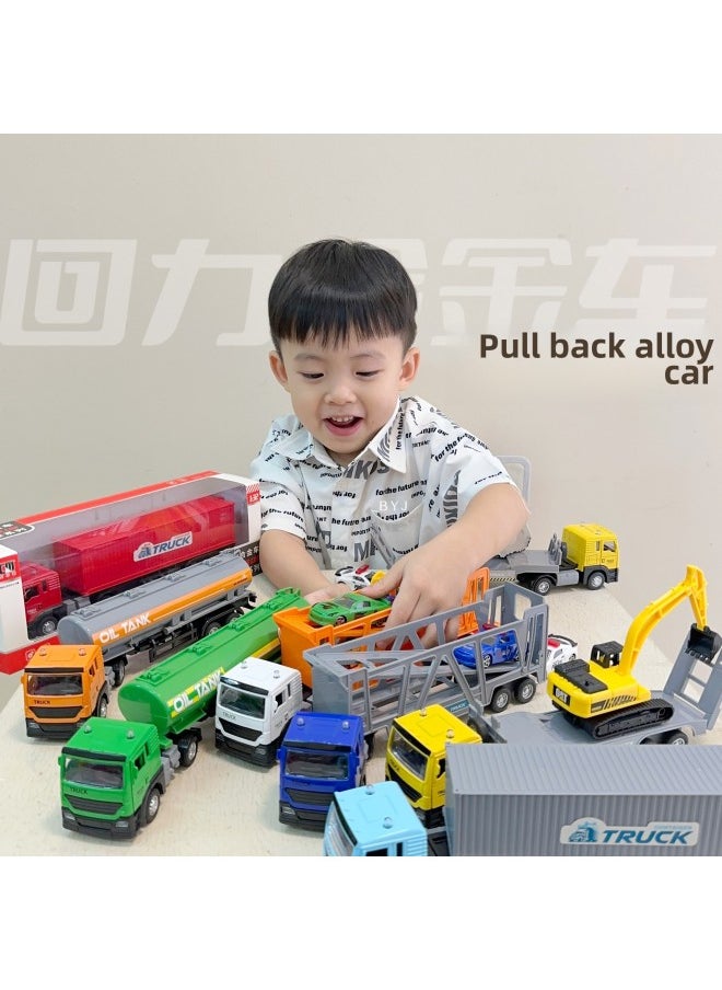 Simulation Trailer Transport Container Pull-back Car Model Toy Fall-resistant Tanker Boy Alloy Car Gift-Color:Chengle Mei Huili Alloy Car-Oil Tank Car (Green)
