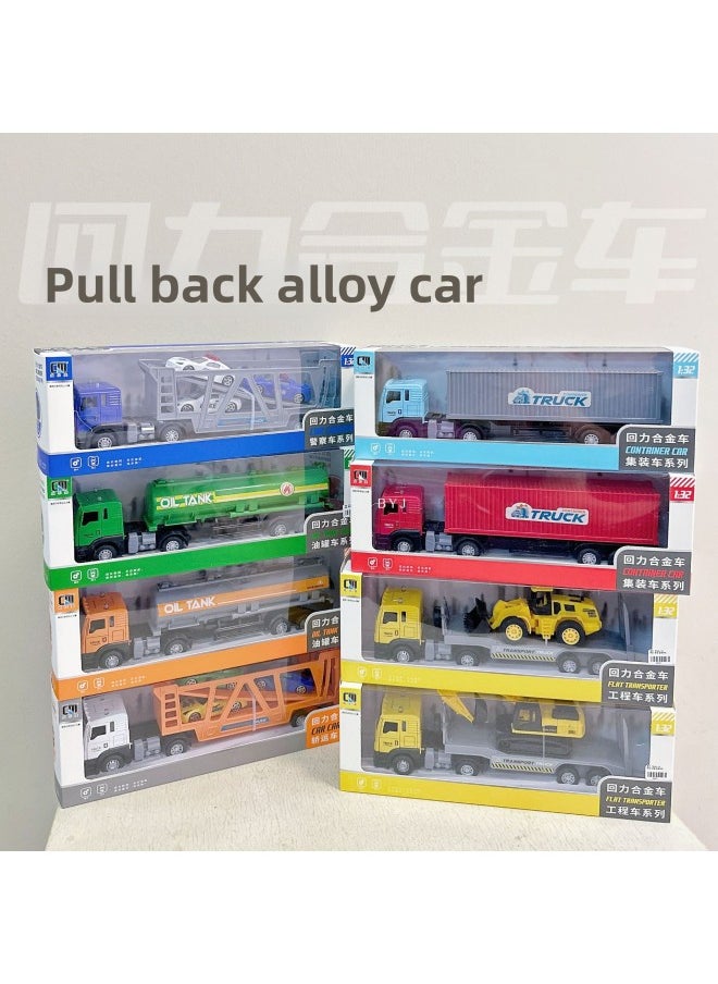 Simulation Trailer Transport Container Pull-back Car Model Toy Fall-resistant Tanker Boy Alloy Car Gift-Color:Chengle Mei Huili Alloy Car-Oil Tank Car (Green)