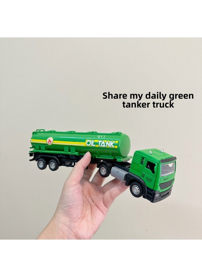 Simulation Trailer Transport Container Pull-back Car Model Toy Fall-resistant Tanker Boy Alloy Car Gift-Color:Chengle Mei Huili Alloy Car-Oil Tank Car (Green)