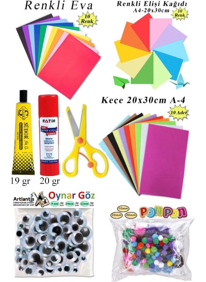 Kindergarten Activity Set 8 Pcs 1 Pack Preschool Development Set Felt Play Eye Pompom Craft Paper Eva
