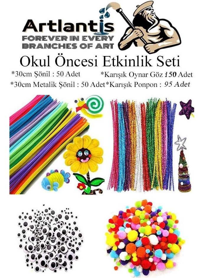 Preschool Activity Set 1 Pack Pompom Chenille Googly Eye Kindergarten and Nursery Set Pom Pom Feather Wire Googly Eye