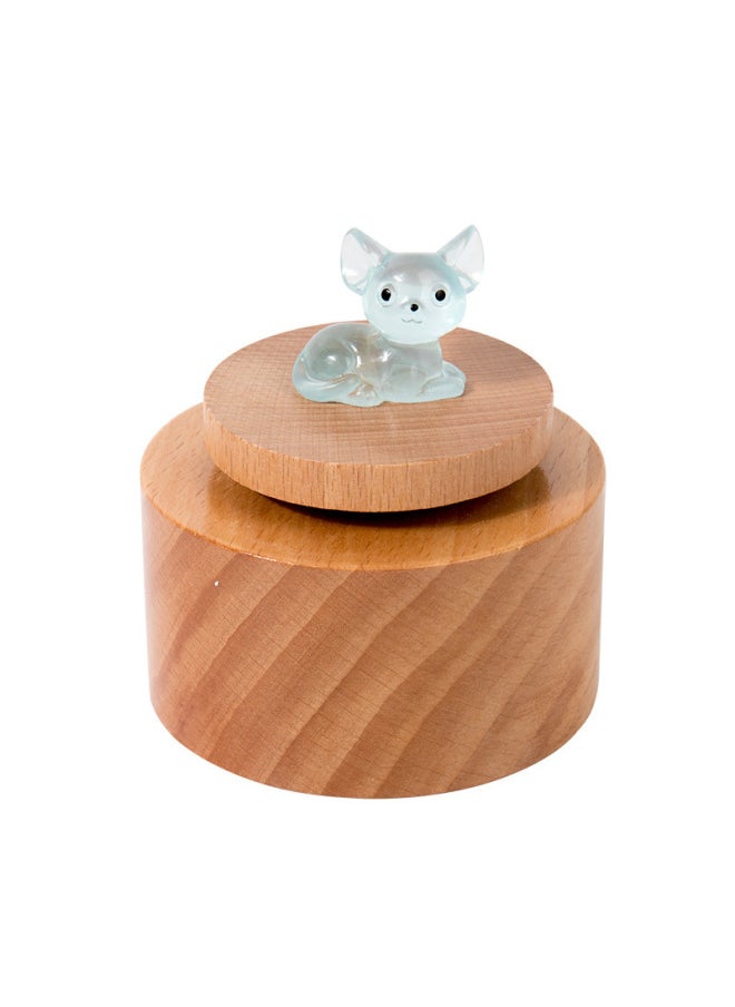 Luminous Cute Kitten Round Music Box Wooden Rotating Music Box DIY Ornaments Children's Birthday Gift-Color:05-blue Hairless Cat