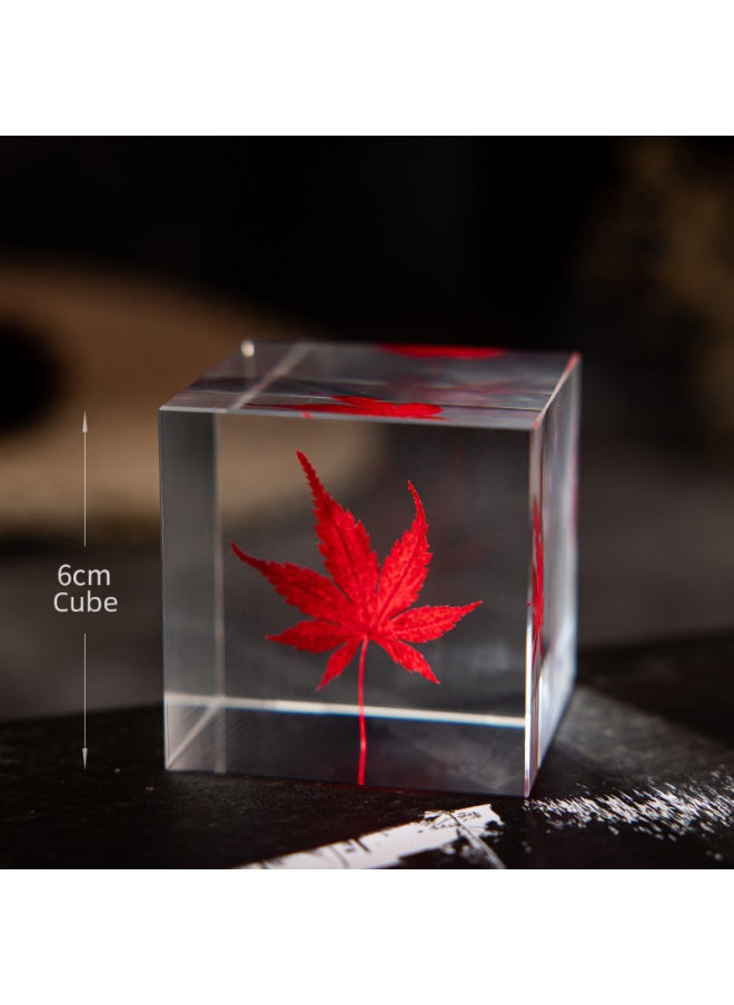 Dandelion Crystal Ball Music Box Resin Eternal Flower Wooden Red Rose Lover Send Female Birthday Gift M2-Color:Maple Leaf-Dimensions:6cm Square Gift Box
