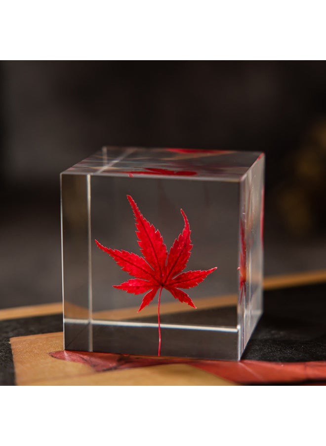 Dandelion Crystal Ball Music Box Resin Eternal Flower Wooden Red Rose Lover Send Female Birthday Gift M2-Color:Maple Leaf-Dimensions:6cm Square Gift Box