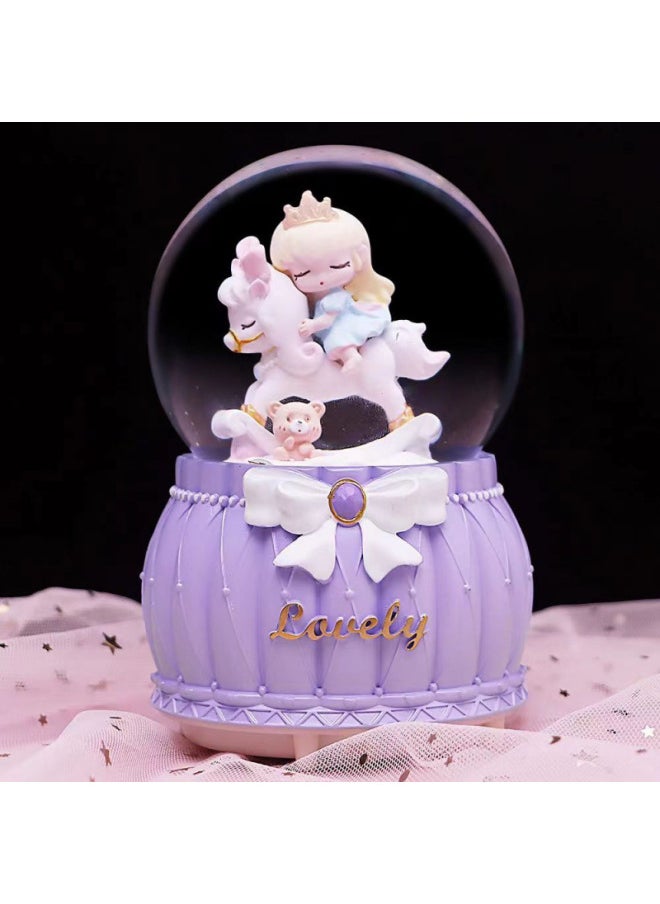 Mermaid Princess Crystal Ball Music Box Cartoon Ornaments Snowflakes Student Creative Gift Birthday Music Box-Colour:2-trojan Girl [purple]-Size:Large Size 100#(automatic Snow Falling) Lanterns Music