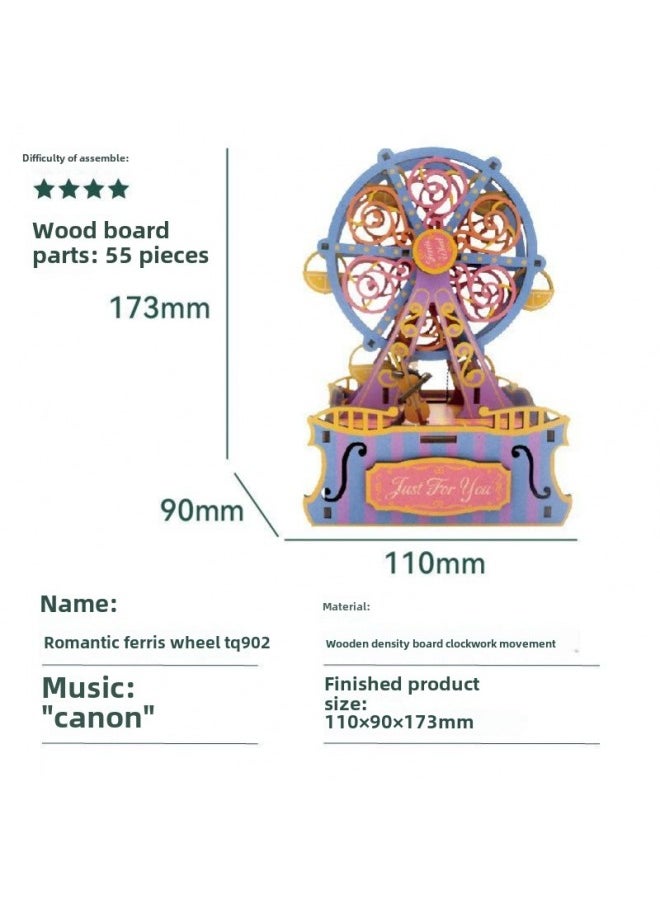 Assembled Music Box Cat's Happy Gathering Handmade Music Box Building Blocks Assembled Birthday Model Ornaments Manufacturers Straight Postage-Colour:Same Interest-romantic Ferris Wheel-music [canon]-Size:Unpacked, Non-returnable, Non-exchangeable