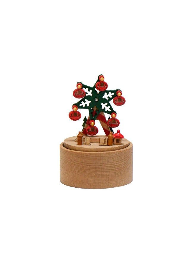 24 Mini Music Box Cute Pet Animals Children's Holiday Gift Beech Crafts Wooden Music Box Ornaments-Color:SH1604 Ferris Wheel-Dimensions:Base 8*8CM