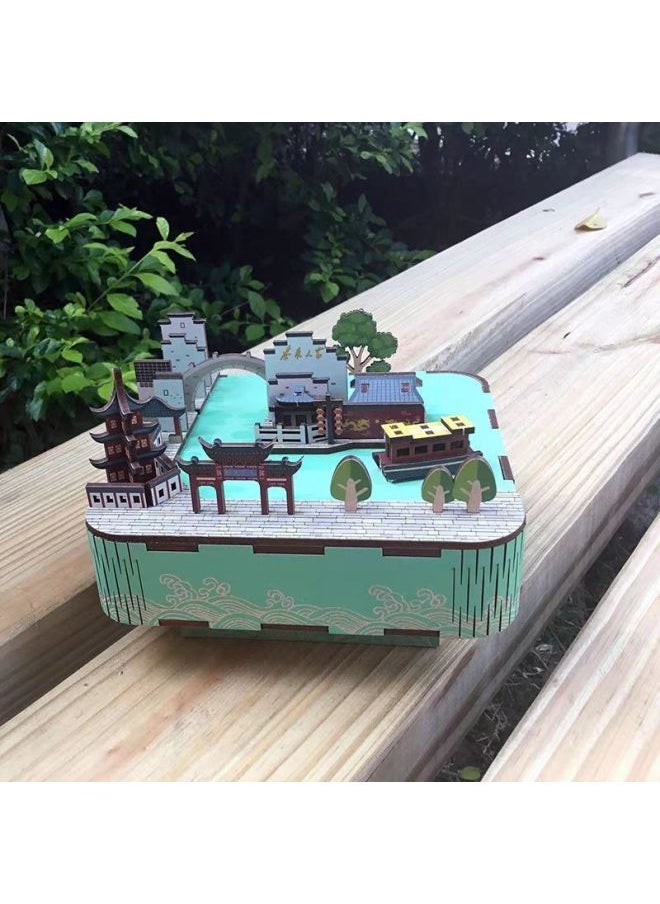 Assembled Music Box Cat's Happy Gathering Handmade Music Box Building Blocks Assembled Birthday Model Ornaments Manufacturers Straight Postage-Color:Same Interest-xuanwu Mingyun-music [city In The Sky]-Size:Unpacking Without Return Or Exchange