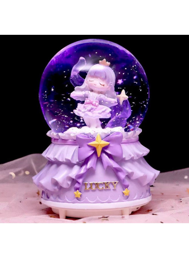 Mermaid Princess Crystal Ball Music Box Cartoon Ornaments Snowflakes Student Creative Gift Birthday Music Box-Colour:7-teacup Princess [pink]-Size:Large Size 100#(automatic Snow Falling) Lanterns Music