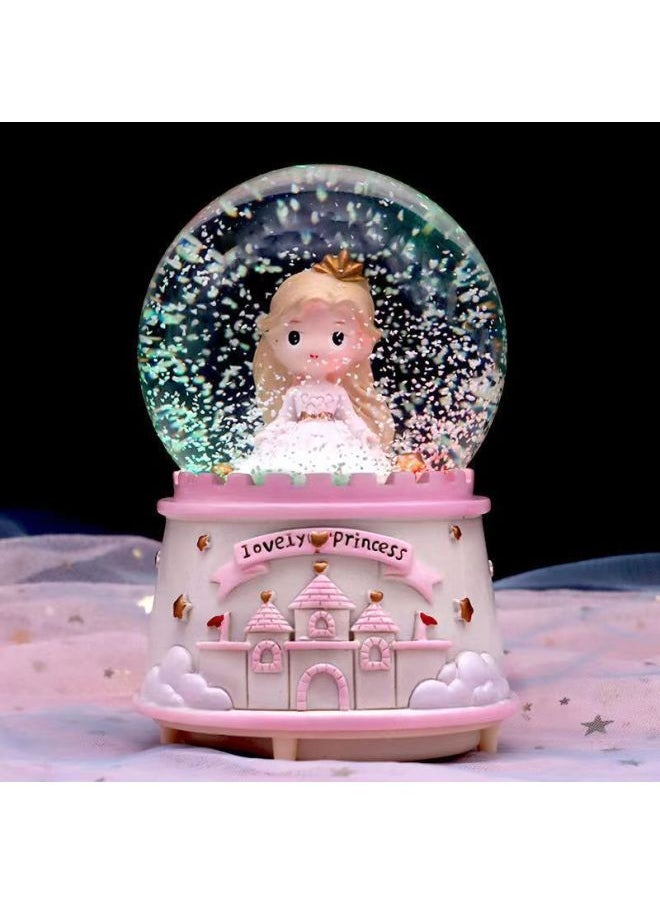 Mermaid Princess Crystal Ball Music Box Cartoon Ornaments Snowflakes Student Creative Gift Birthday Music Box-Colour:7-teacup Princess [pink]-Size:Large Size 100#(automatic Snow Falling) Lanterns Music