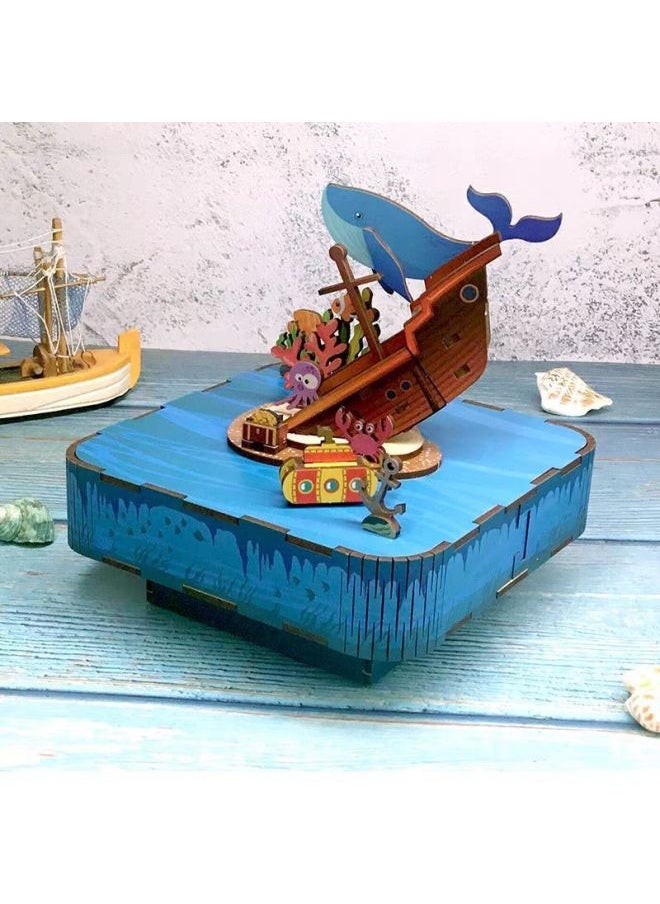 Tongqu Assembled Music Box Cat's Happy Gathering Handmade Music Box Building Blocks Assembled Birthday Model Ornaments Free Shipping-Colour:Same Interest-undersea Exploration-music [city In The Sky]-Size:Unpacked, Non-returnable, Non-exchangeable
