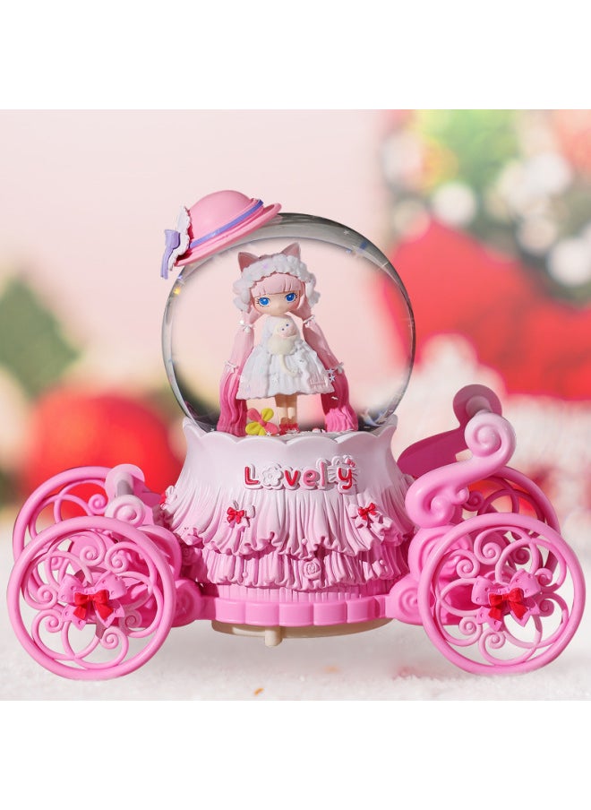 Lolita Princess Cartoon Carriage Crystal Ball Music Box Music Box Snow Light Toys Holiday Gifts Wholesale-Color:Star Sea Purple-Dimensions:Medium Automatic Snow + Music Cycle Light