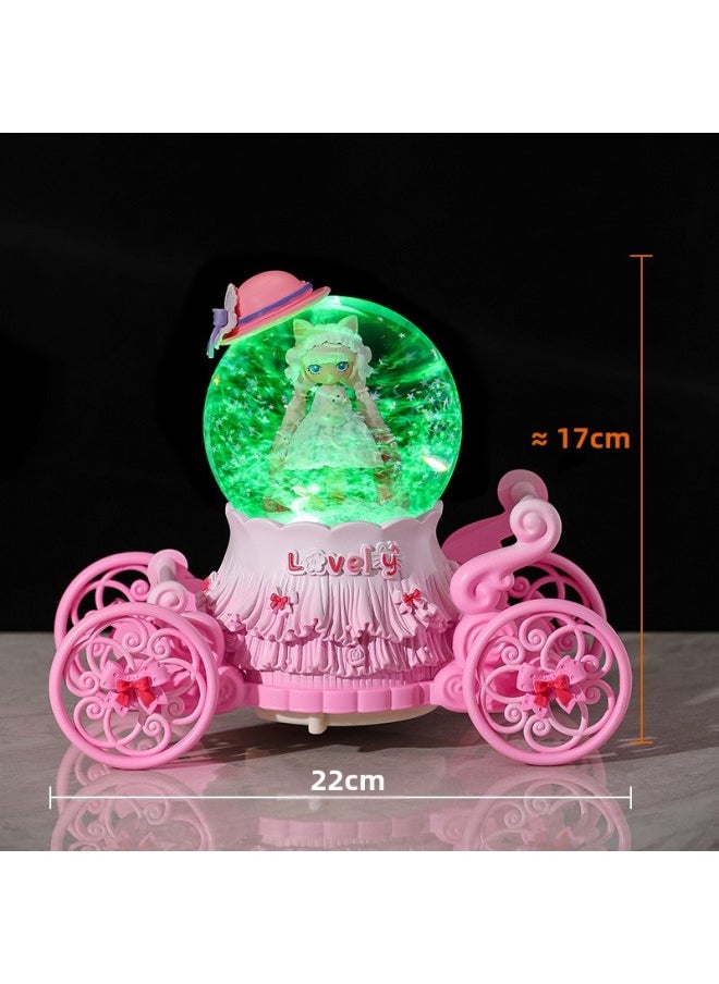Lolita Princess Cartoon Carriage Crystal Ball Music Box Music Box Snow Light Toys Holiday Gifts Wholesale-Color:Star Sea Purple-Dimensions:Medium Automatic Snow + Music Cycle Light