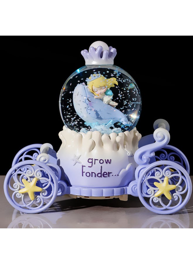 Lolita Princess Cartoon Carriage Crystal Ball Music Box Music Box Snow Light Toys Holiday Gifts Wholesale-Color:Star Sea Purple-Dimensions:Medium Automatic Snow + Music Cycle Light