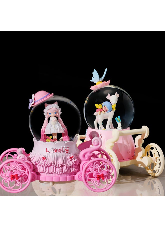 Lolita Princess Cartoon Carriage Crystal Ball Music Box Music Box Snow Light Toys Holiday Gifts Wholesale-Color:Star Sea Purple-Dimensions:Medium Automatic Snow + Music Cycle Light