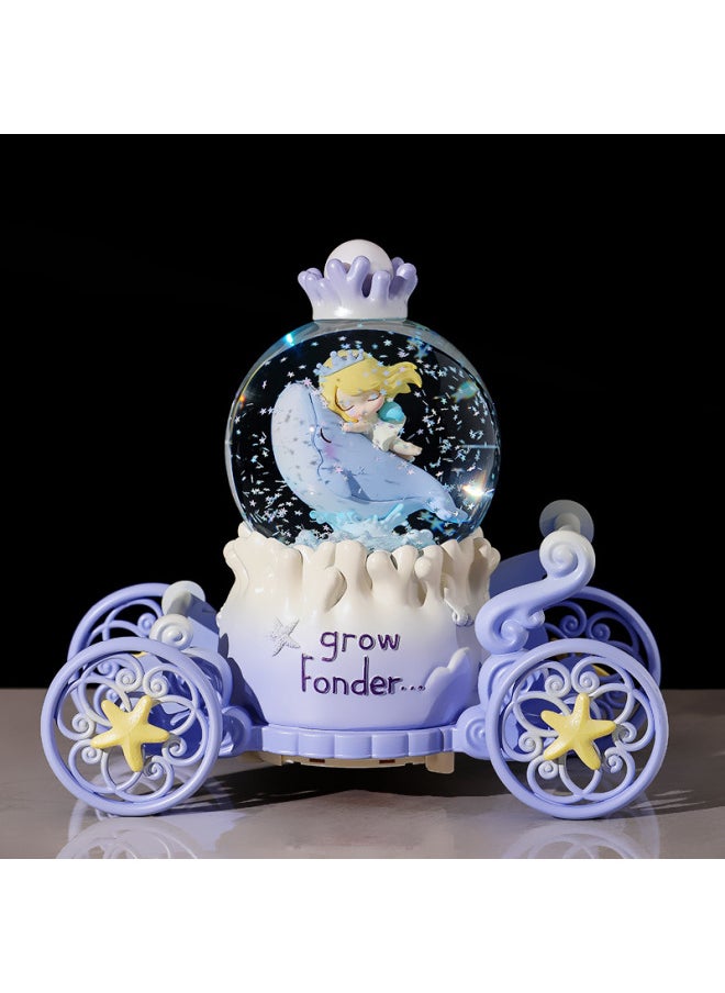 Lolita Princess Cartoon Carriage Crystal Ball Music Box Music Box Snow Light Toys Holiday Gifts Wholesale-Color:Star Sea Purple-Dimensions:Medium Automatic Snow + Music Cycle Light