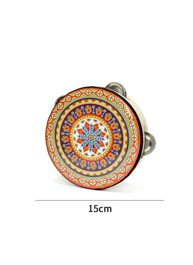 Early Education Recommend Dance Wooden Performance Tambourine Dunhuang Drum Orff Percussion Children's Hand Drum Tambourine-Color:Dunhuang Drum (red And Green 15cm)