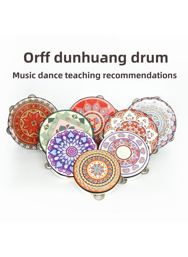 Early Education Recommend Dance Wooden Performance Tambourine Dunhuang Drum Orff Percussion Children's Hand Drum Tambourine-Color:Dunhuang Drum (yellow And Green 20cm)