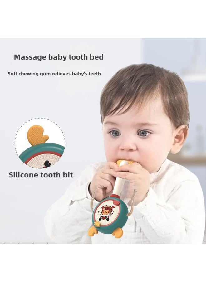 National Tide Baby Rattle Drum Toy Chinese Style Children's Hand Rattle Drum Baby's Grasp Training Can Gnaw Teeth Rattle-Color:[Millet White] National Boomer Baby Can Bite Gum Rattle