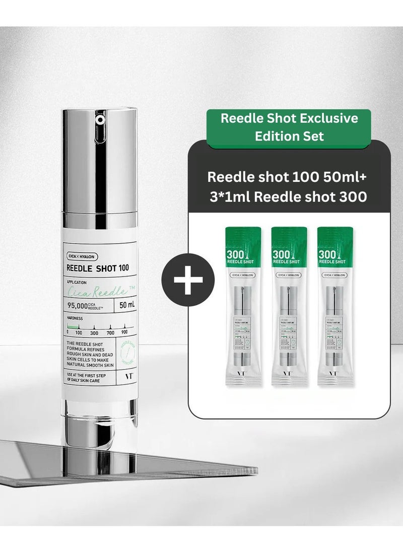 VT Cosmetics Set – Reedle Shot 100 Essence 50ml + Reedle Shot 300 Essence (3x1ml) – Hydrating, Nourishing, and Firming Korean Skincare for All Skin Types