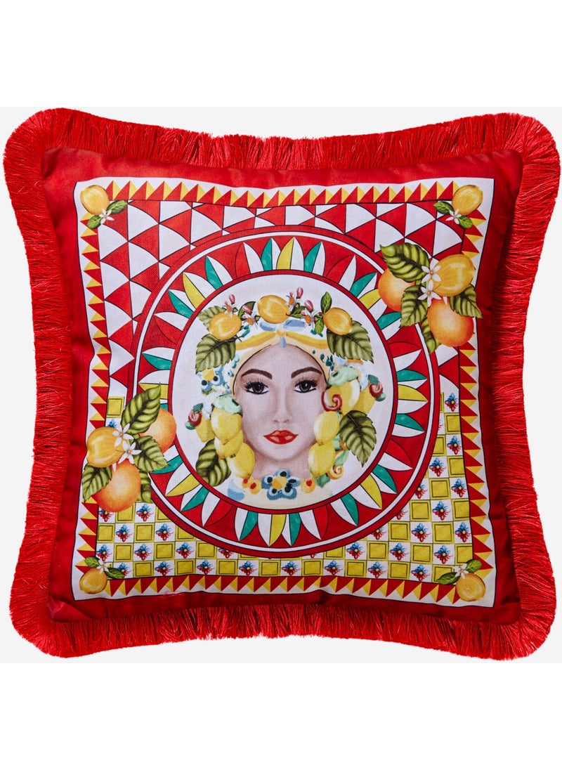 Portofino Red Velvet Decorative Pillow 45X45 cm