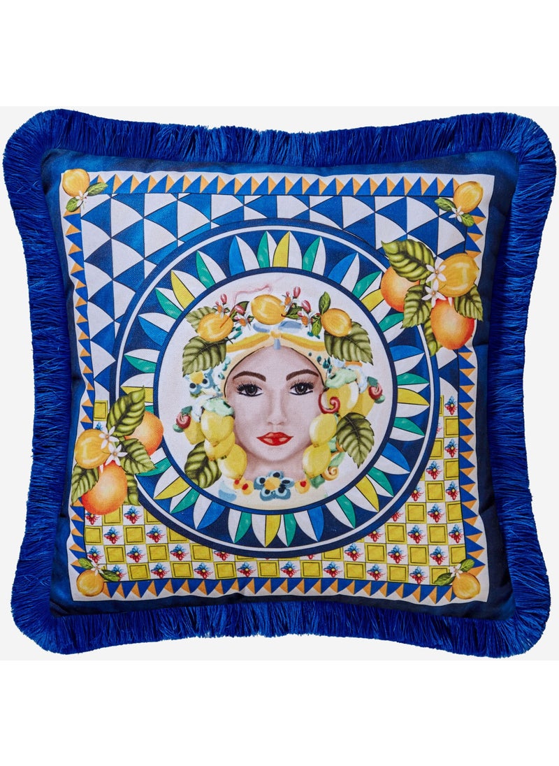 Portofino Blue Velvet Decorative Pillow 45X45 cm