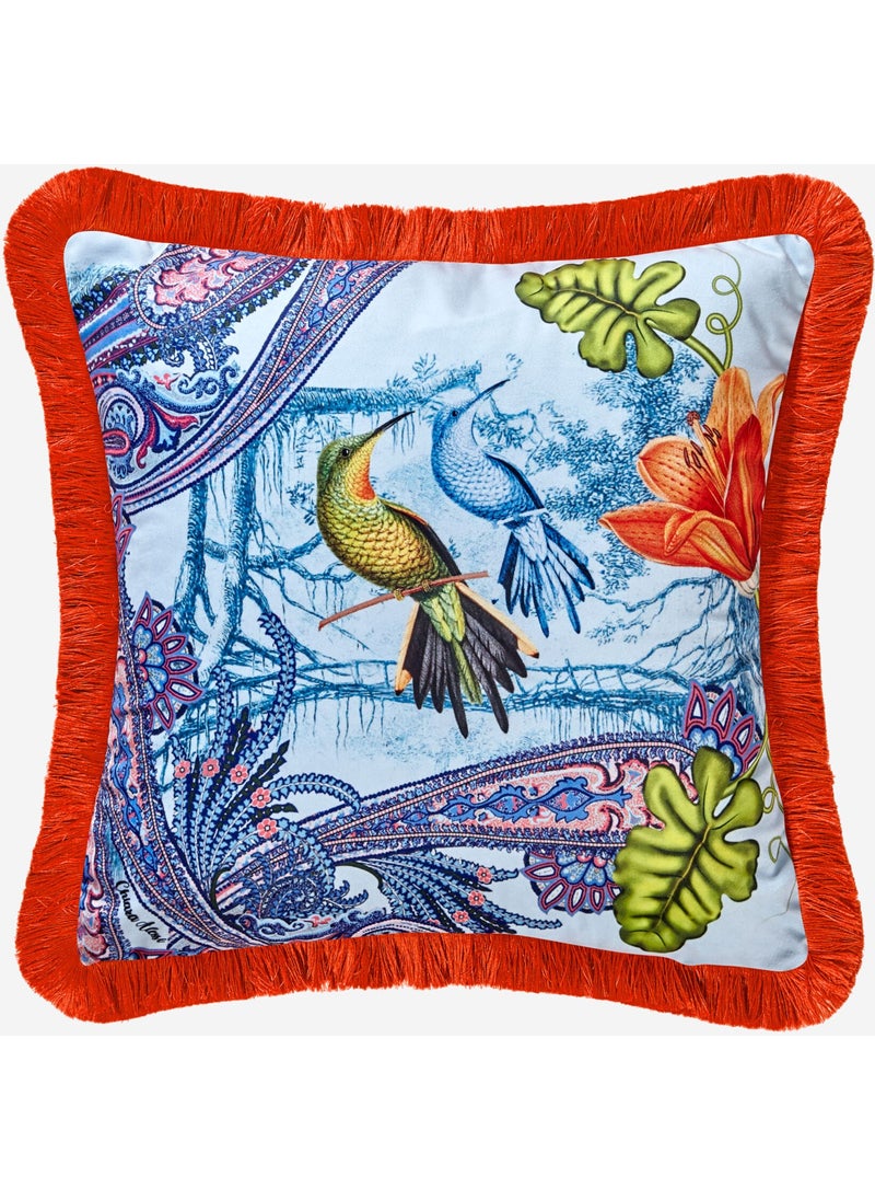 Magic Garden Turquoise Velvet Decorative Pillow 45X45 Cm