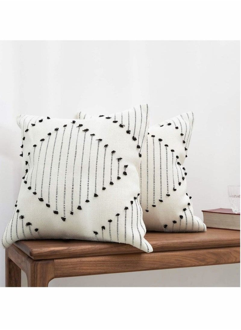 Boho Throw Pillow Covers, 2 Pcs Black and Cream White, Set of Modern Farmhouse Accent Home Decor, Neutral Woven Decorative Covers for Couch/Bed 18 x Inches,