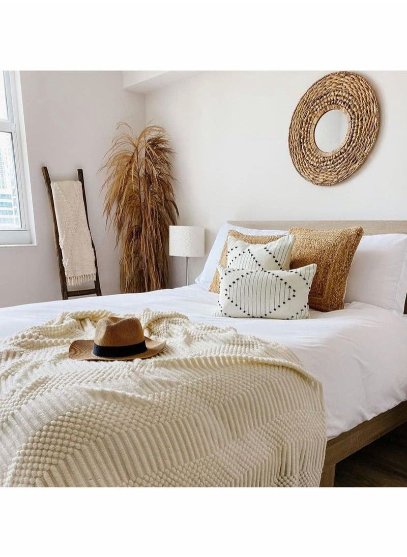 Boho Throw Pillow Covers, 2 Pcs Black and Cream White, Set of Modern Farmhouse Accent Home Decor, Neutral Woven Decorative Covers for Couch/Bed 18 x Inches,
