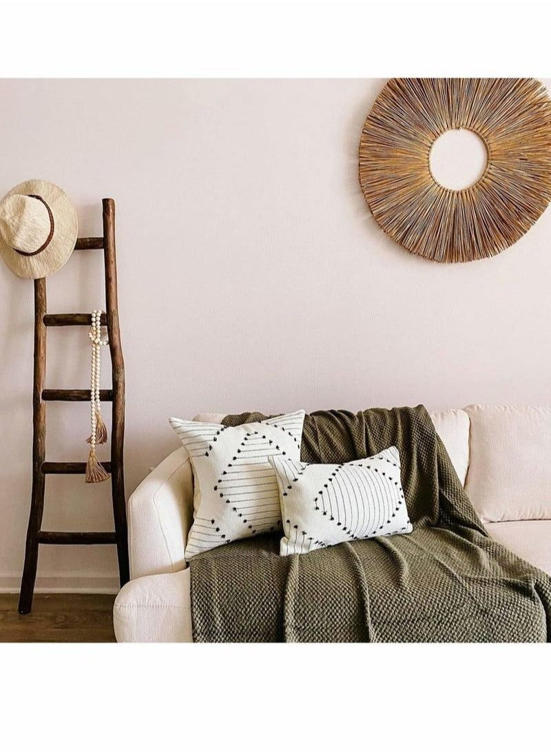 Boho Throw Pillow Covers, 2 Pcs Black and Cream White, Set of Modern Farmhouse Accent Home Decor, Neutral Woven Decorative Covers for Couch/Bed 18 x Inches,