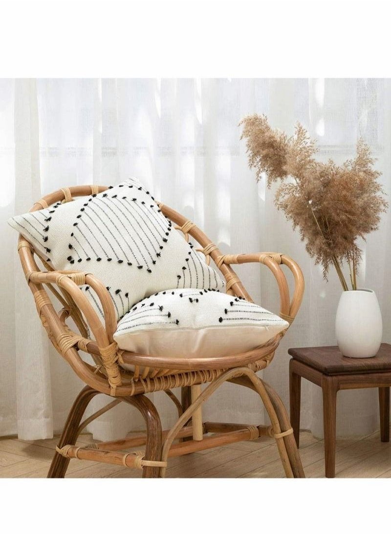 Boho Throw Pillow Covers, 2 Pcs Black and Cream White, Set of Modern Farmhouse Accent Home Decor, Neutral Woven Decorative Covers for Couch/Bed 18 x Inches,
