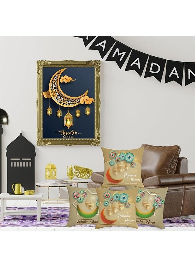 4 PCS Ramadan Pillow Covers, Ramadan Pillow Cases, Ramadan Decorations, Ramadan Decorations Pillow Case Golden Moon Printed Home Sofa Bed Pillowcase(45*45CM)